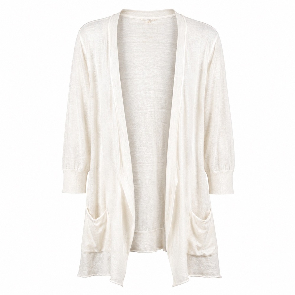 Eileen Fisher Womens Cardigan M Linen White Coastal Minimalist Layering Sweater - Picture 1 of 11